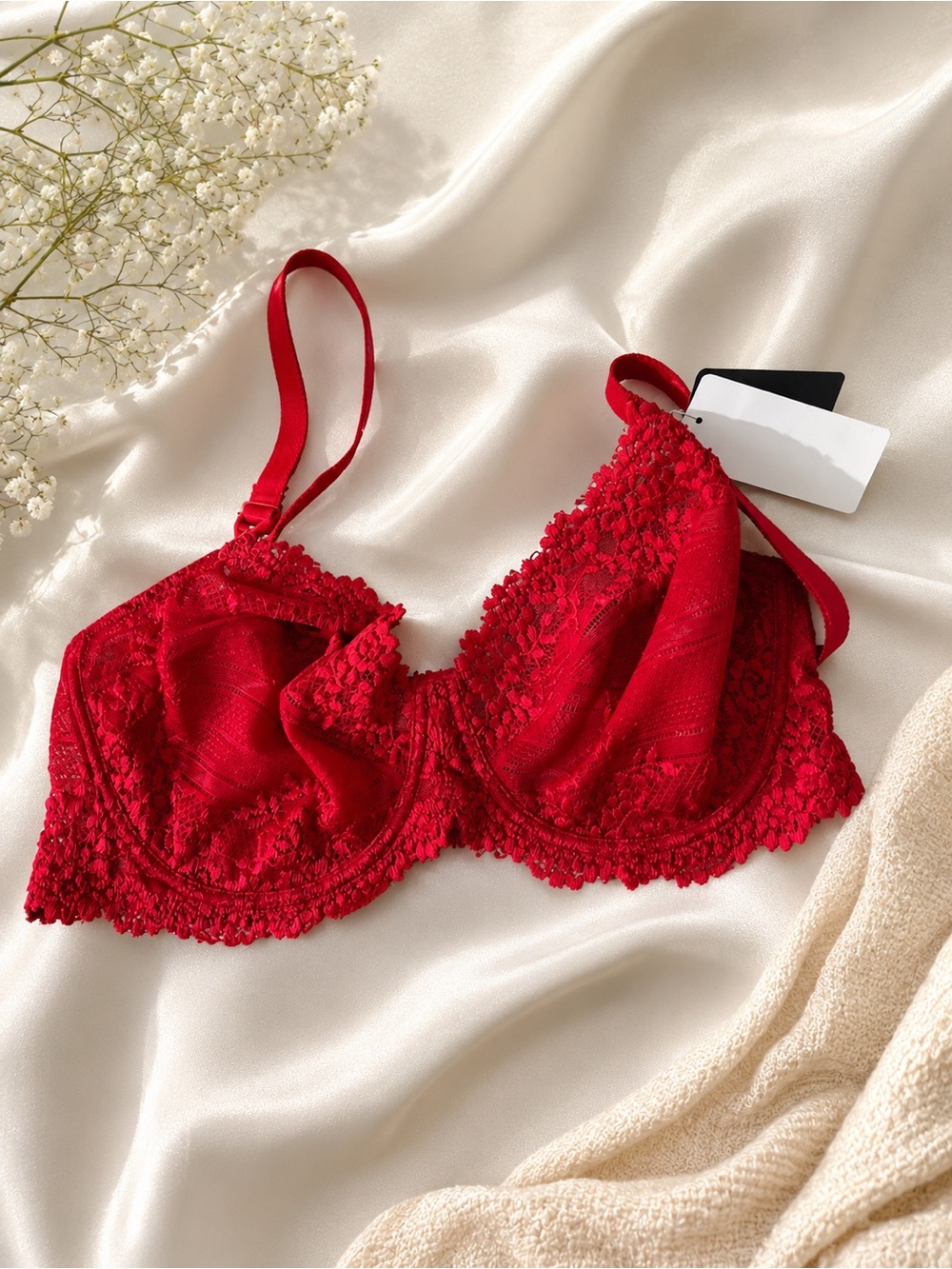 Wacoal Red Lace Underwire Bra with Floral Trim